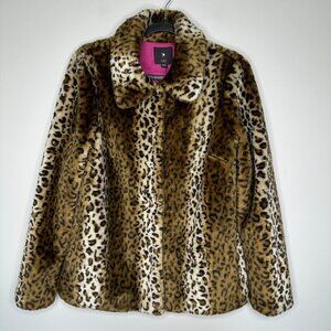 Forever 21 Faux Fur Coat Size M Leopard Animal Print Collar Cozy Fall
